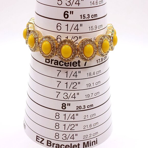 J. Crew Stretchy Bracelet Gold Tone Metal Yellow Enamel Rhinestones 6 3/4 Inch - Picture 7 of 8